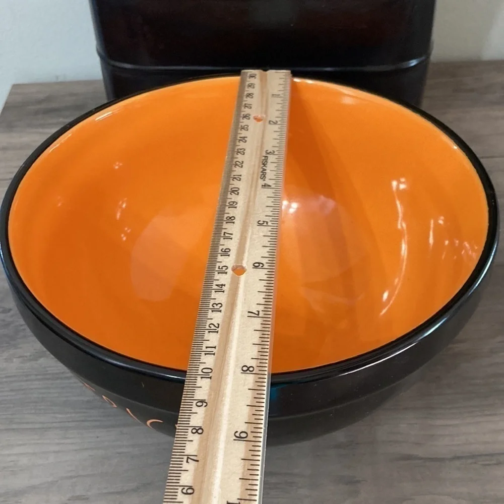 Rae Dunn HALLOWEEN TRICKS CERAMIC Black and Orange Halloween BOWL